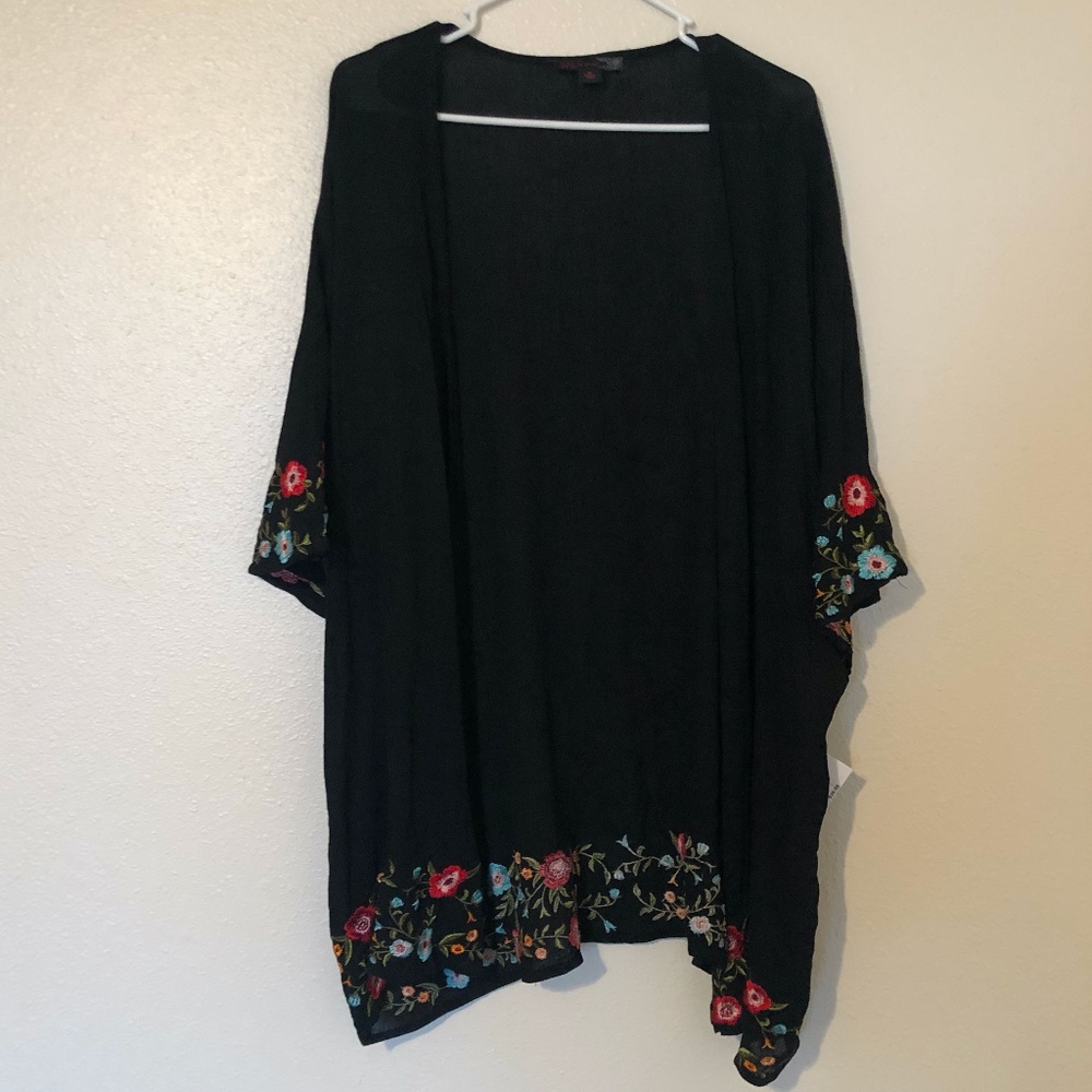 Embroidered Black Kimono